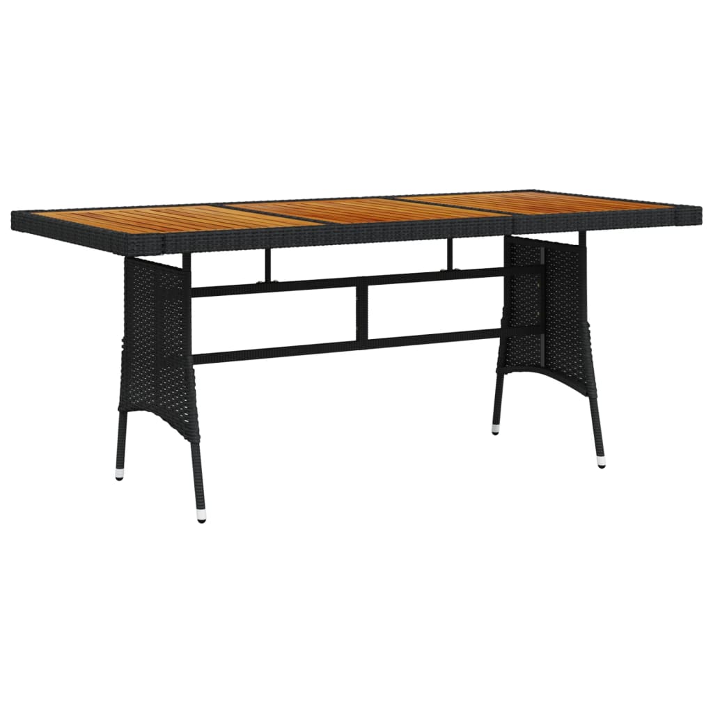 Garden Table Black 160x70x72 cm Poly Rattan &amp; Solid Acacia Wood