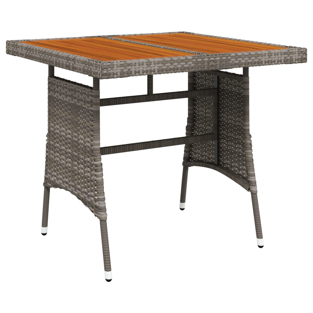 Garden Table Grey 70x70x72 cm Poly Rattan & Solid Acacia Wood