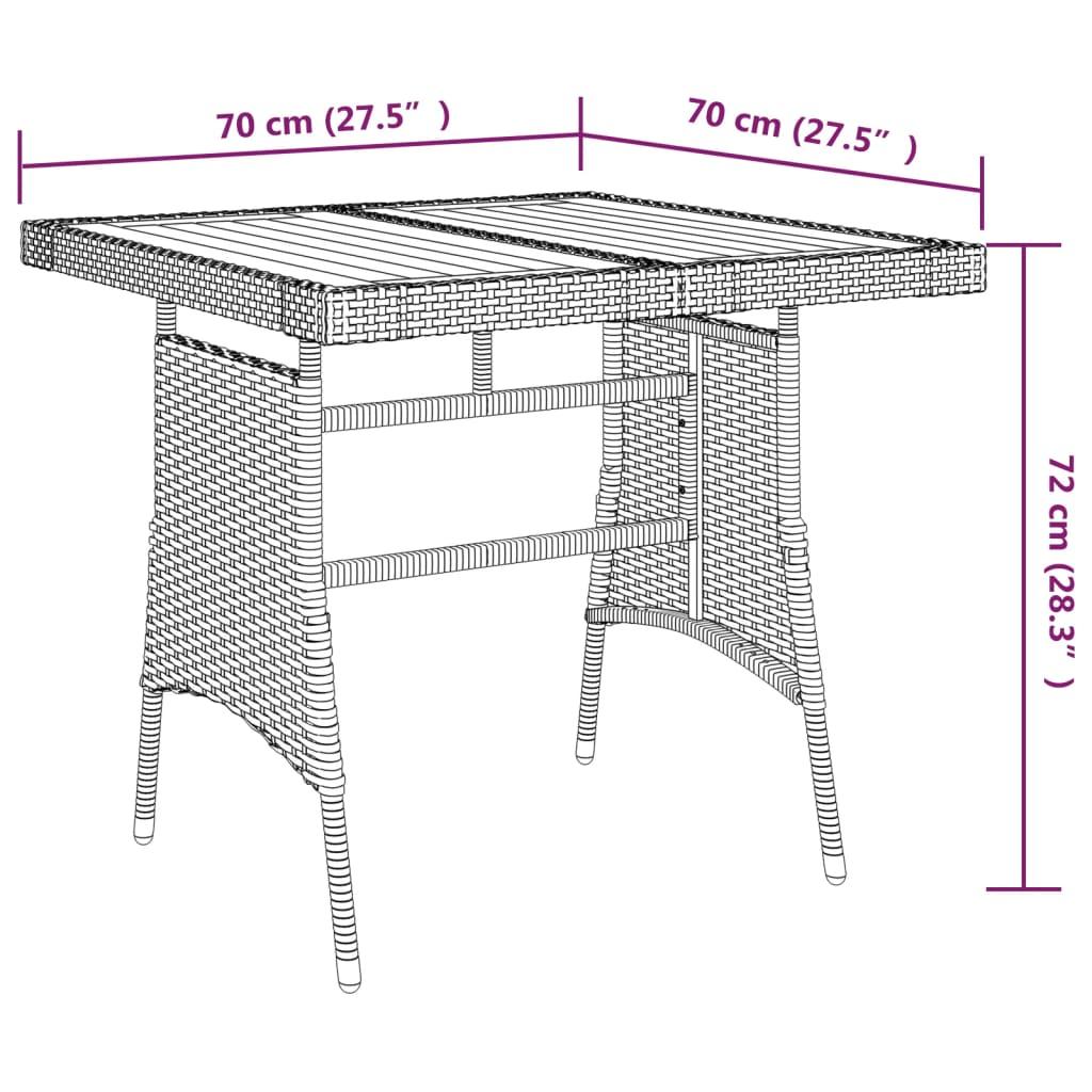 Garden Table Grey 70x70x72 cm Poly Rattan & Solid Acacia Wood