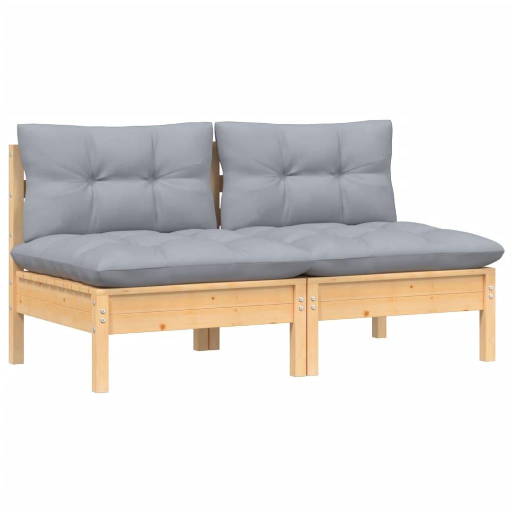 2-Seater Garden Sofa with Grey Cushions Solid Wood Pine