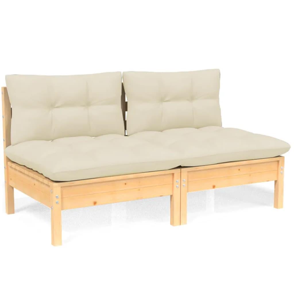 2-Seater Garden Sofa with Cream Cushions Solid Wood Pine