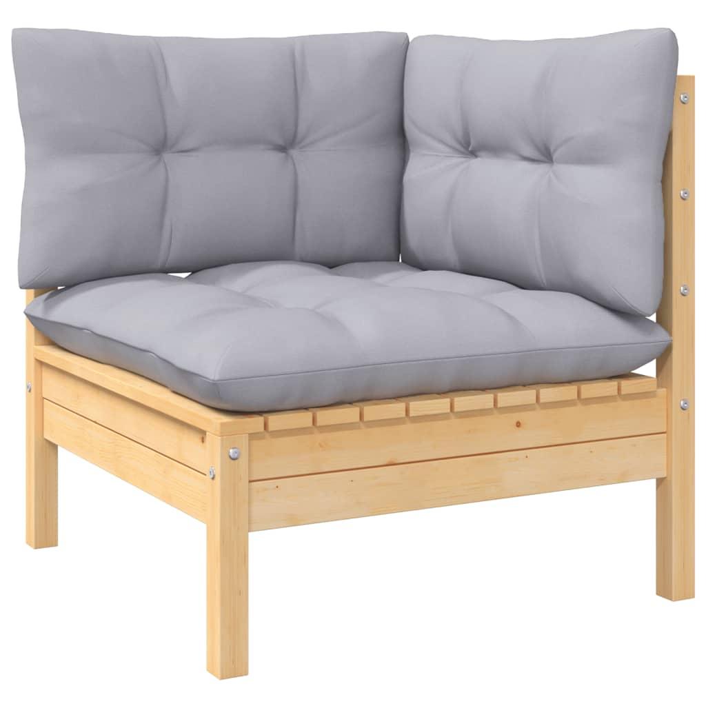 2-Seater Garden Sofa with Grey Cushions Solid Wood Pine