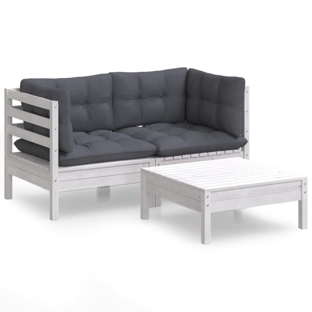 3 Piece Garden Lounge Set with Anthracite Cushions Pinewood
