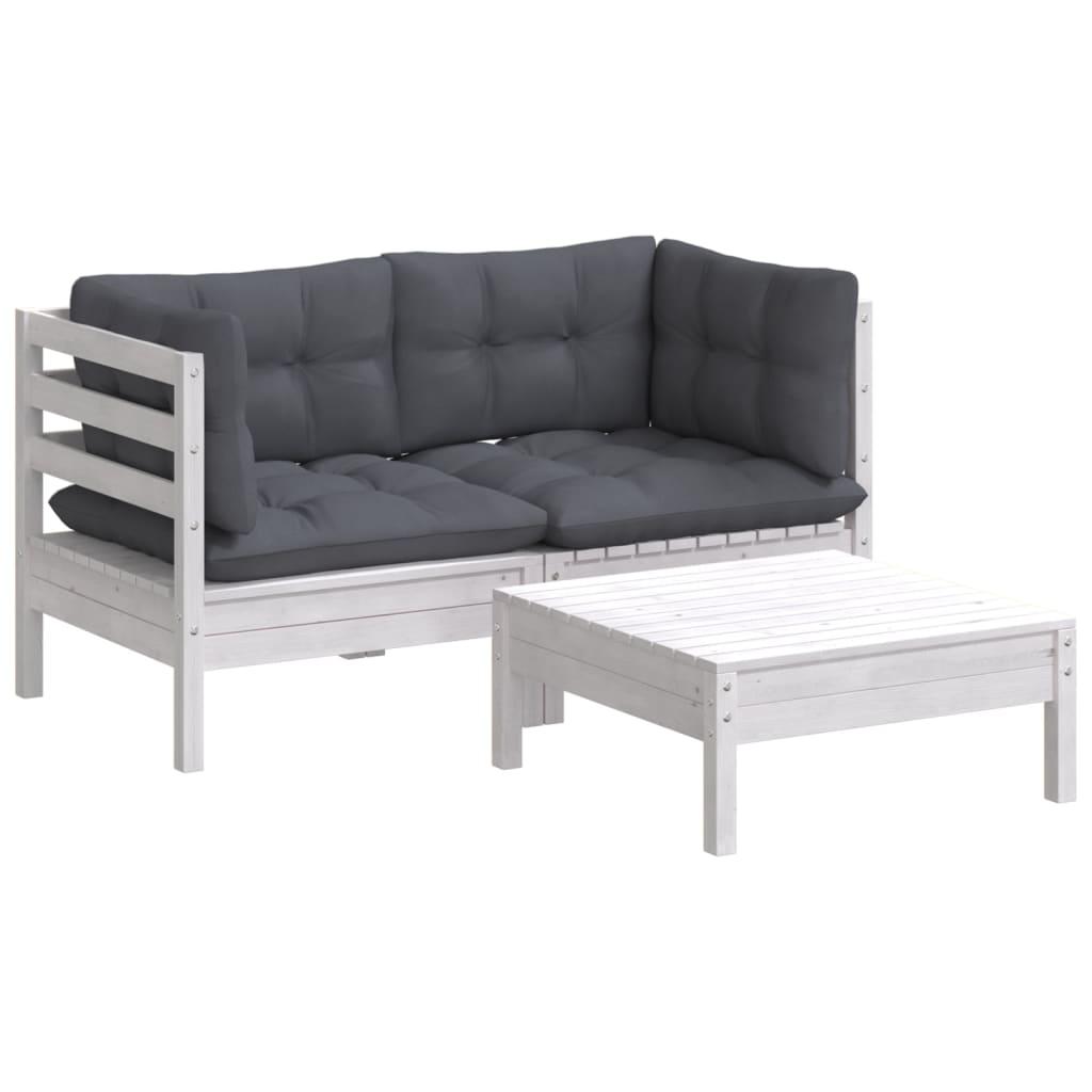 3 Piece Garden Lounge Set with Anthracite Cushions Pinewood