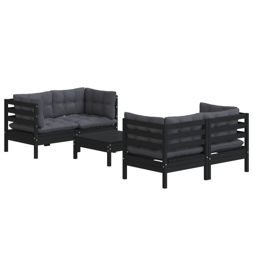 5 Piece Garden Lounge Set with Anthracite Cushions Pinewood