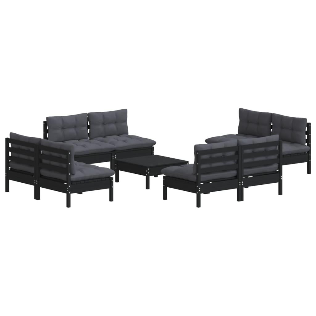 9 Piece Garden Lounge Set with Anthracite Cushions Pinewood