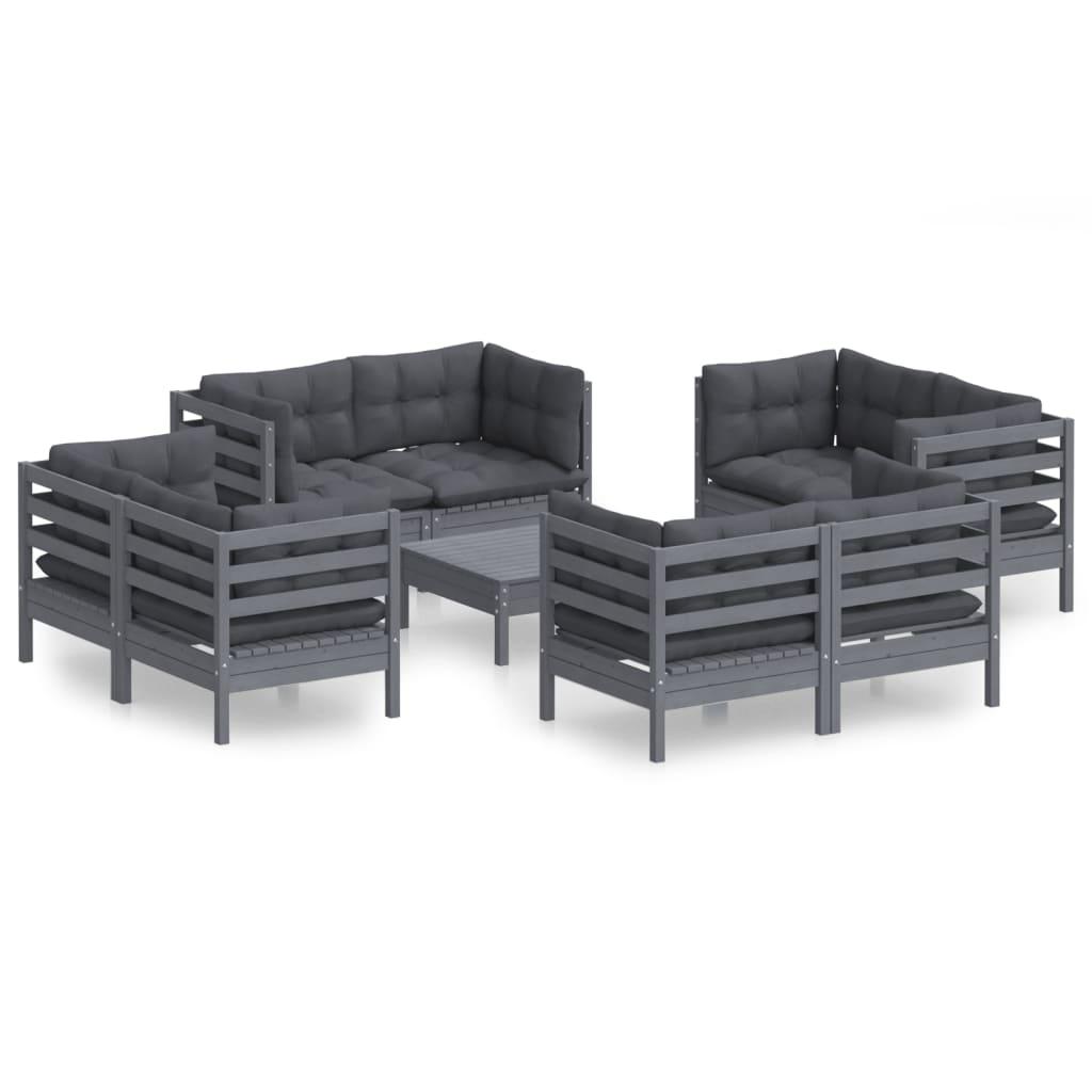 9 Piece Garden Lounge Set with Anthracite Cushions Pinewood