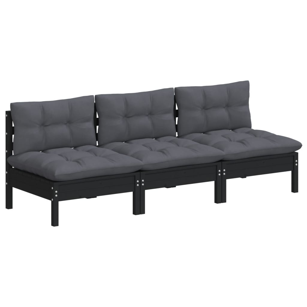 3-Seater Garden Sofa with Anthracite Cushions Solid Pinewood