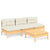 4 Piece Garden Lounge Set with Cream Cushions Pinewood