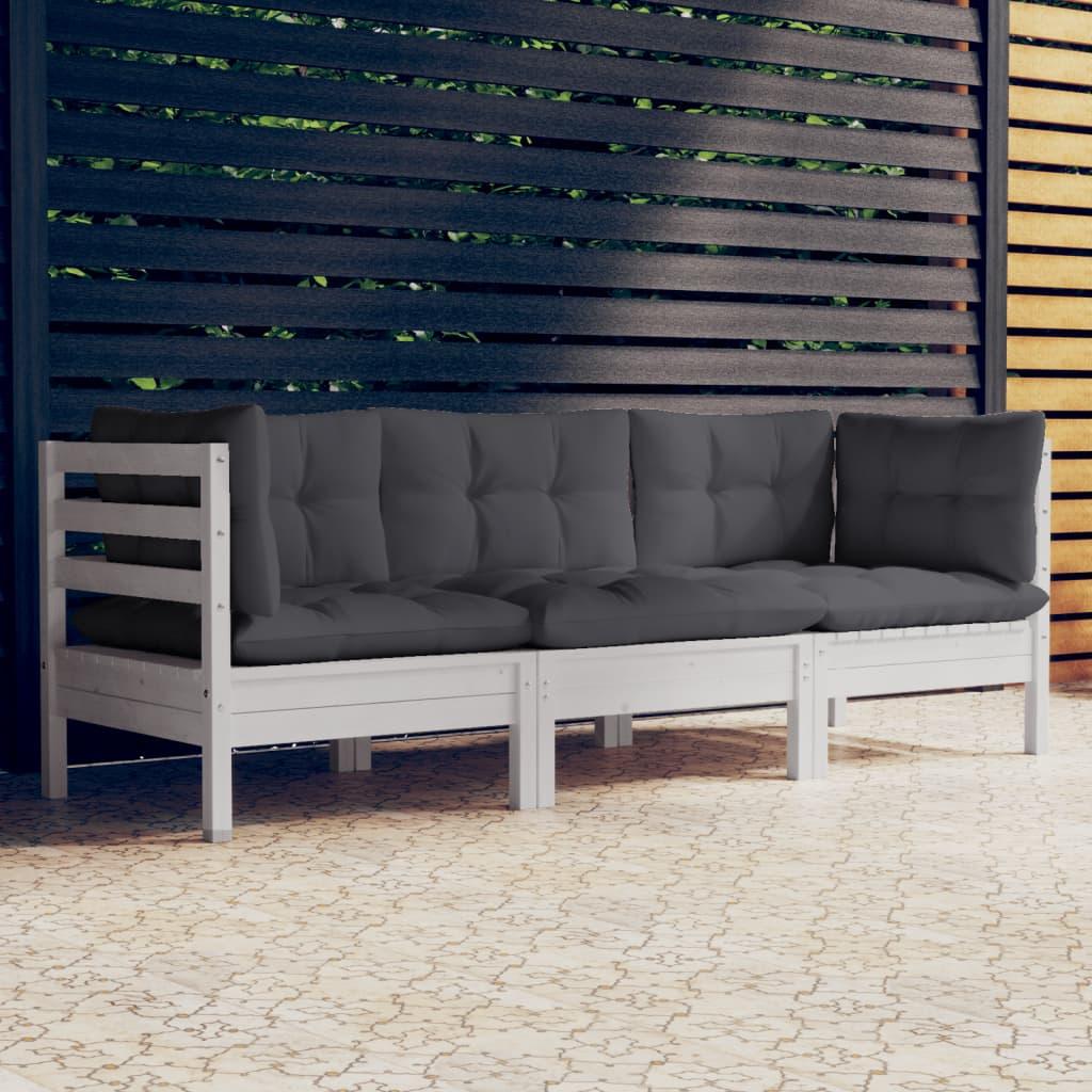 3-Seater Garden Sofa with Anthracite Cushions Solid Pinewood