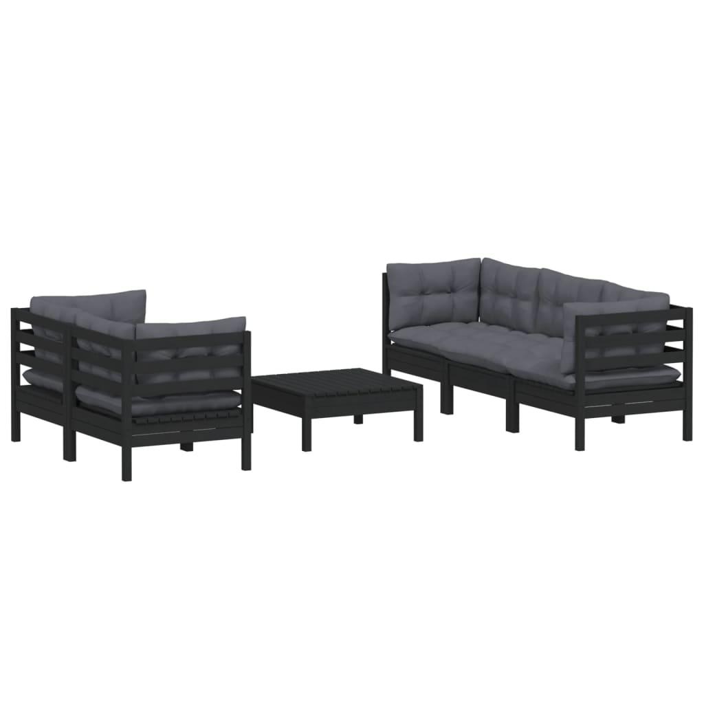 6 Piece Garden Lounge Set with Anthracite Cushions Pinewood