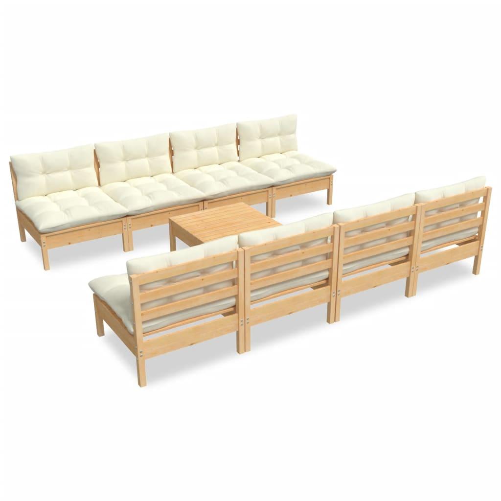 9 Piece Garden Lounge Set with Cream Cushions Solid Pinewood