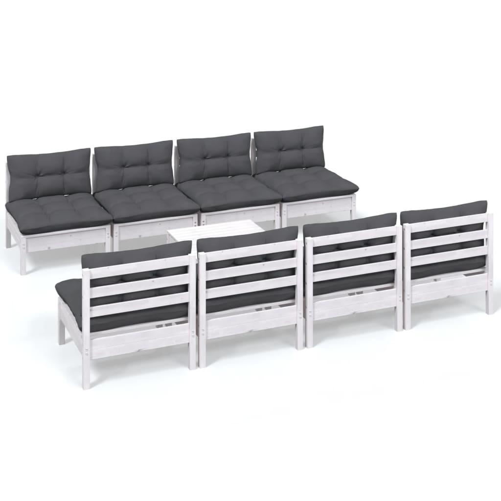 9 Piece Garden Lounge Set with Cushions Solid Pinewood