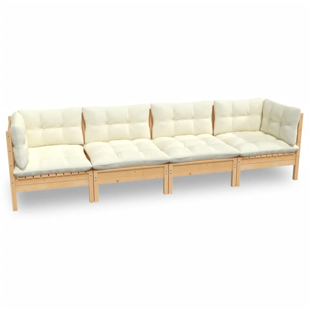 4 Piece Garden Lounge Set with Cream Cushions Solid Pinewood