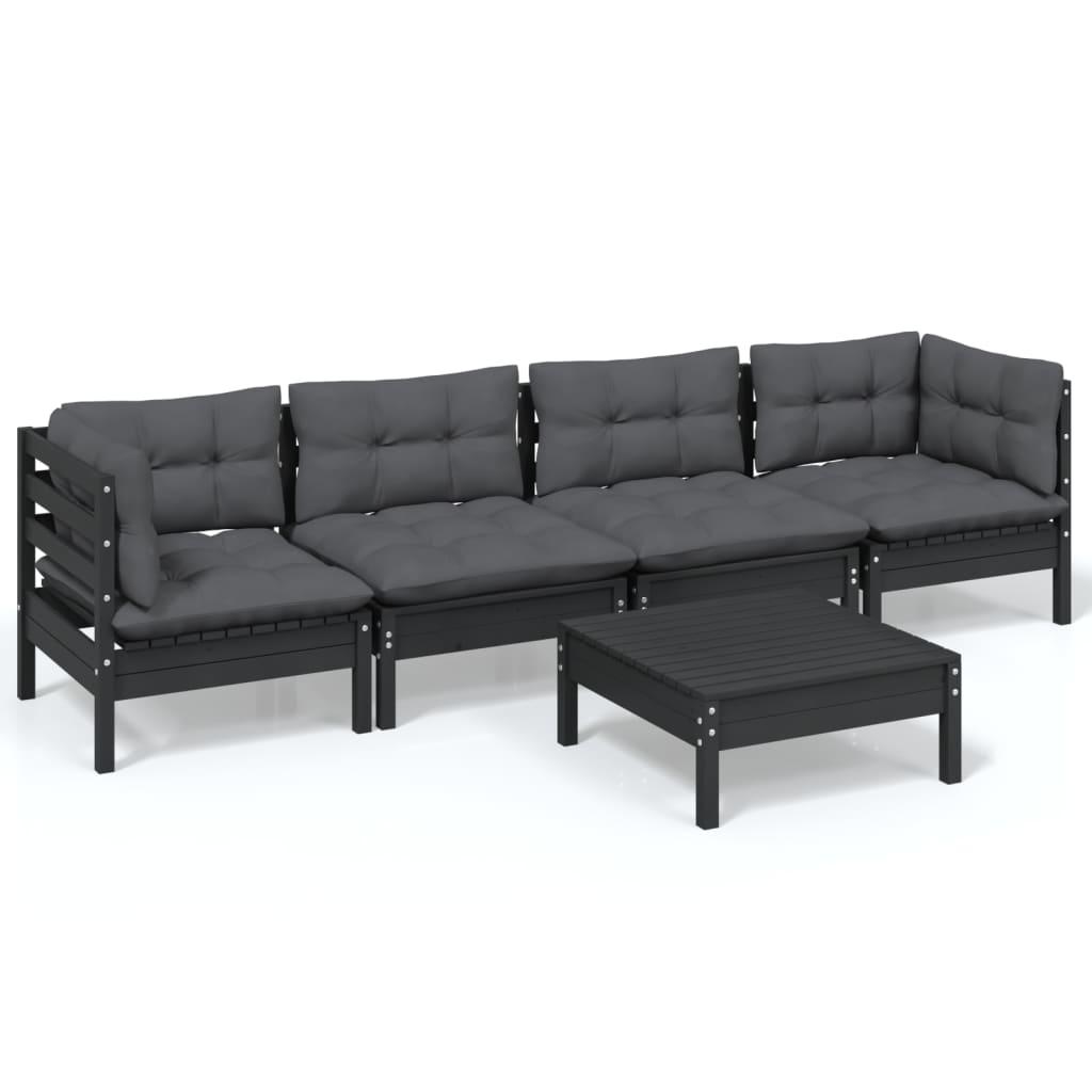5 Piece Garden Lounge Set with Cushions Solid Pinewood