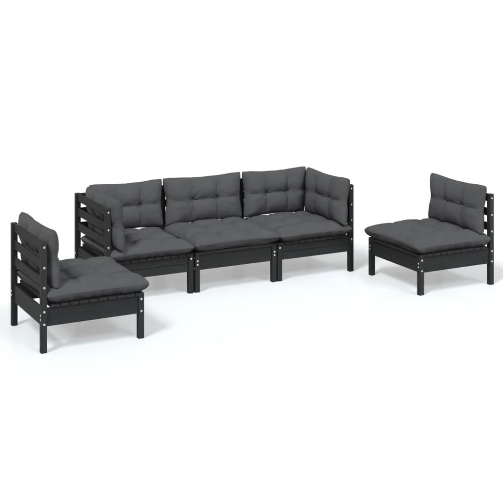 5 Piece Garden Lounge Set with Cushions Solid Pinewood