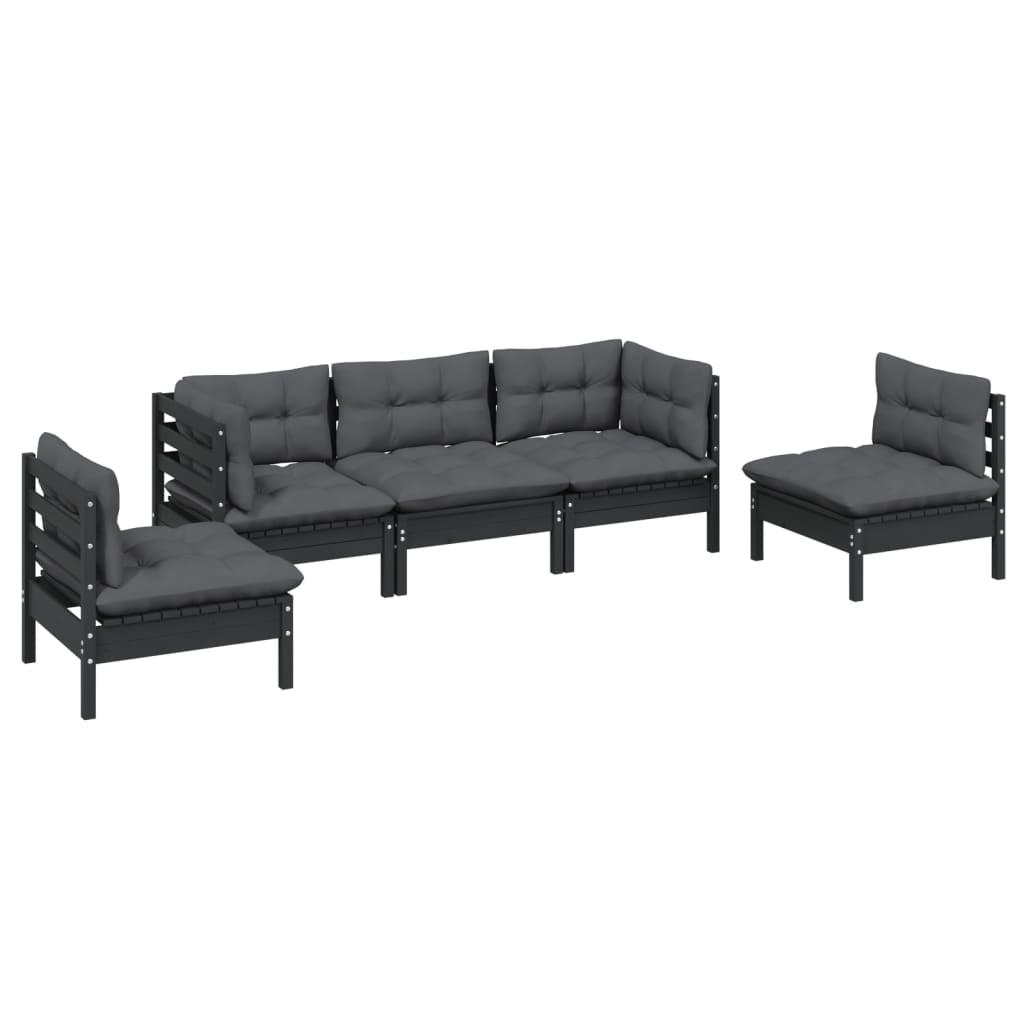 5 Piece Garden Lounge Set with Cushions Solid Pinewood