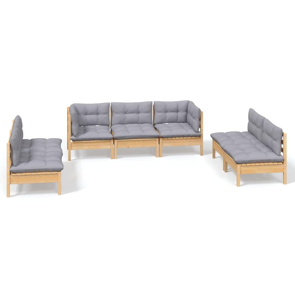 7 Piece Garden Lounge Set with Grey Cushions Solid Pinewood