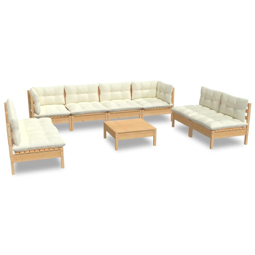 9 Piece Garden Lounge Set with Cream Cushions Solid Pinewood