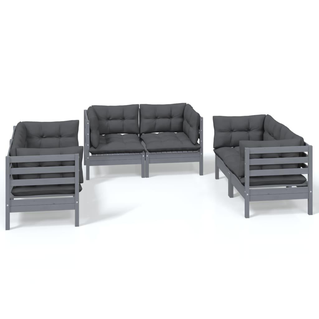 6 Piece Garden Lounge Set with Cushions Solid Pinewood
