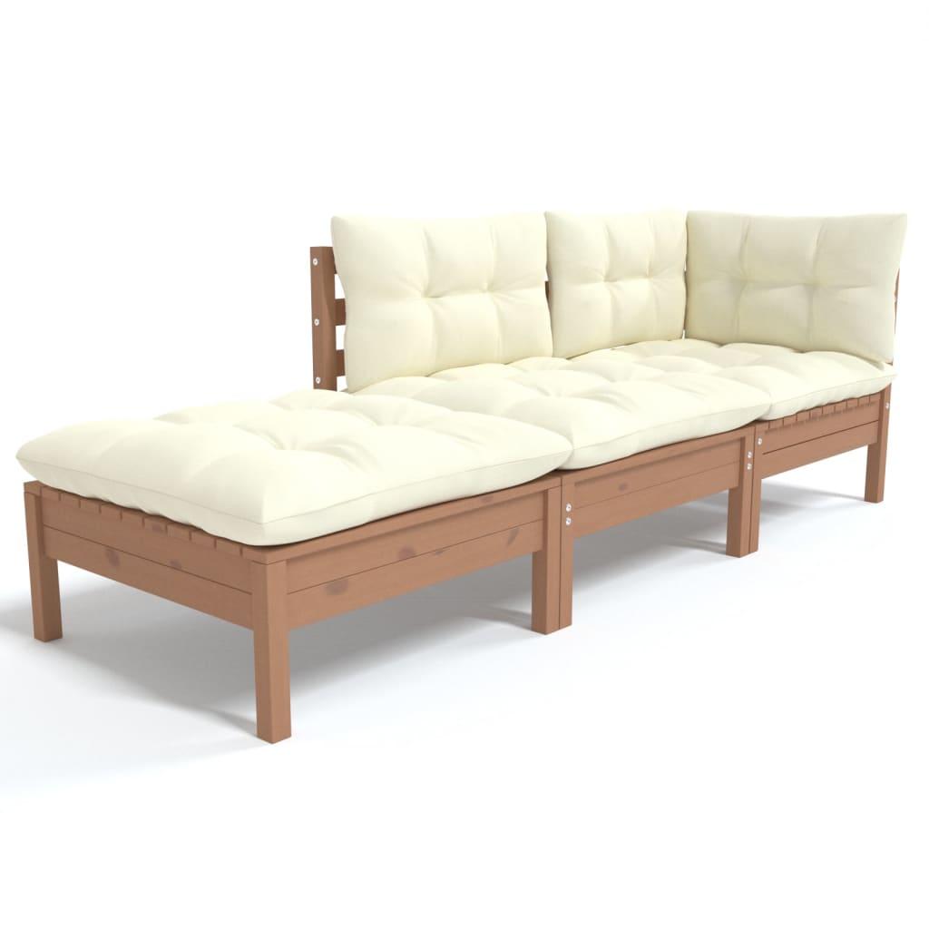 3 Piece Garden Lounge Set with Cushions Solid Wood Pine