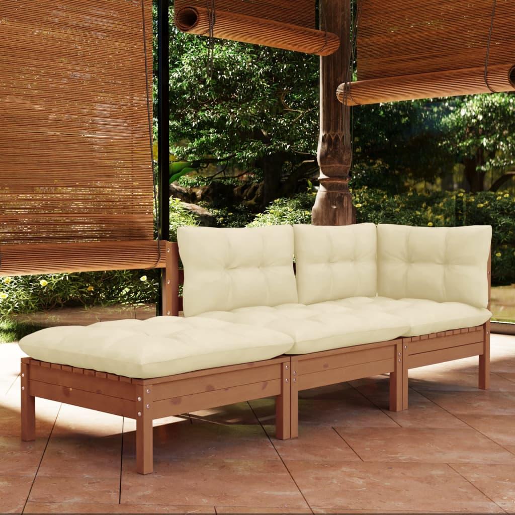 3 Piece Garden Lounge Set with Cushions Solid Wood Pine