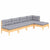 5 Piece Garden Lounge Set with Grey Cushions Pinewood