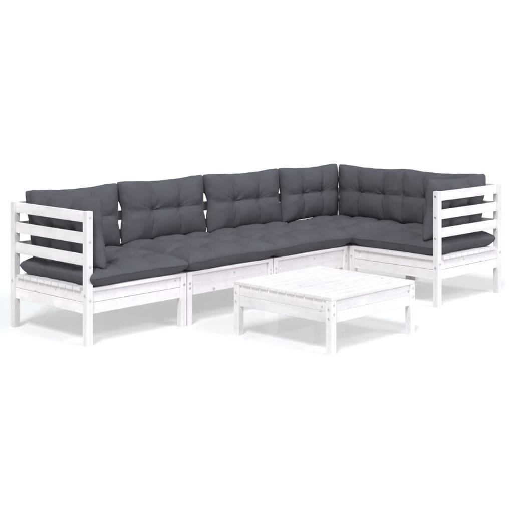 6 Piece Garden Lounge Set with Cushions White Pinewood