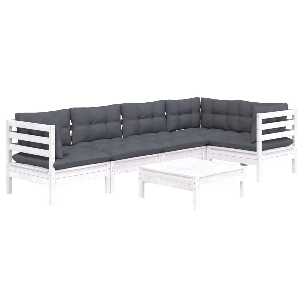 6 Piece Garden Lounge Set with Cushions White Pinewood