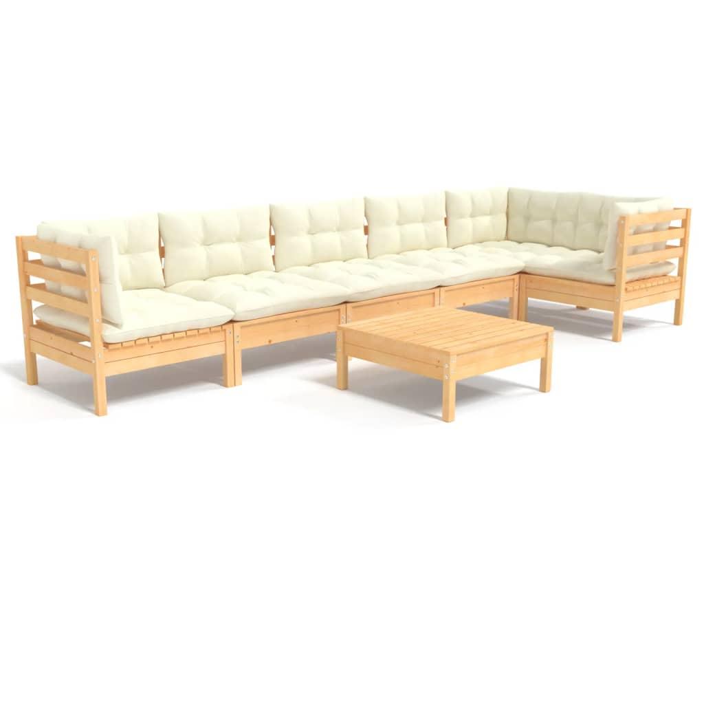 7 Piece Garden Lounge Set with Cream Cushions Pinewood