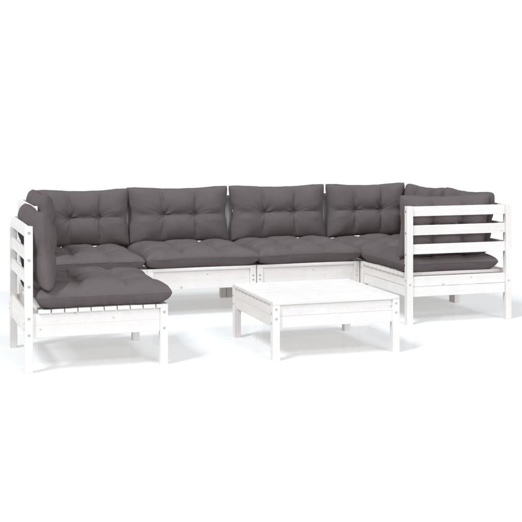 7 Piece Garden Lounge Set with Cushions White Pinewood