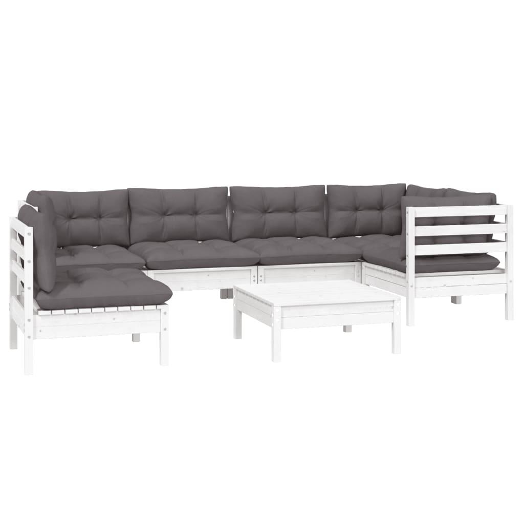 7 Piece Garden Lounge Set with Cushions White Pinewood