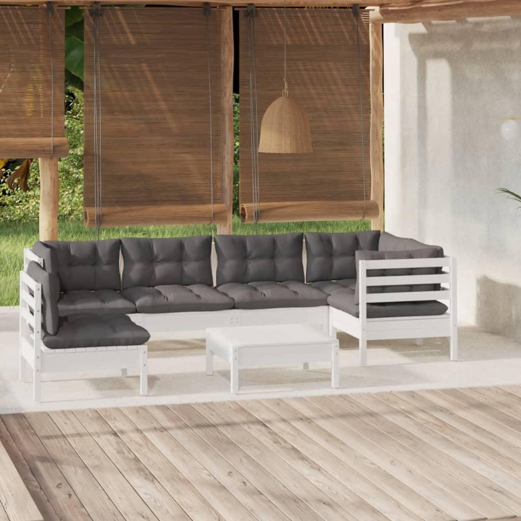7 Piece Garden Lounge Set with Cushions White Pinewood