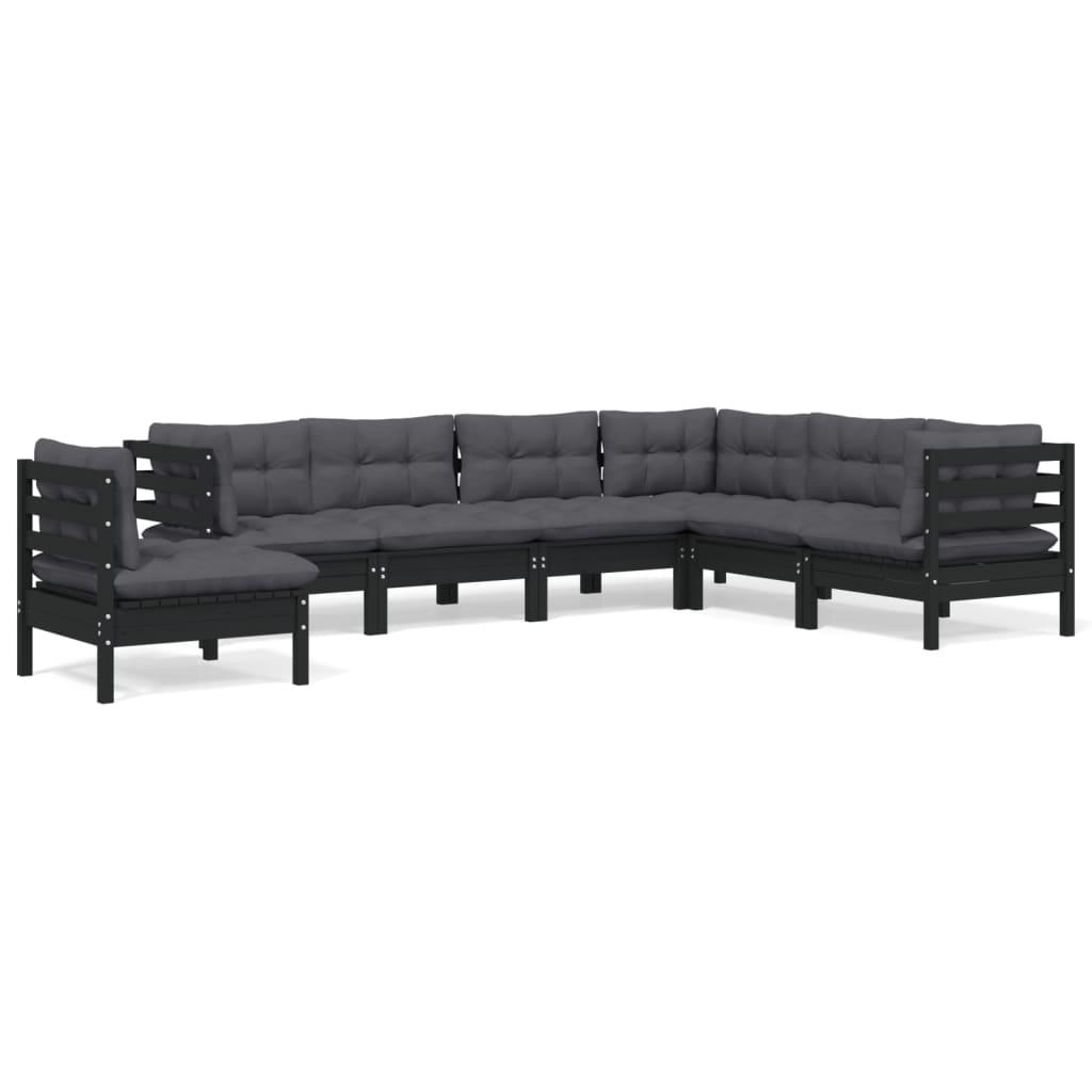 7 Piece Garden Lounge Set with Cushions Black Solid Pinewood