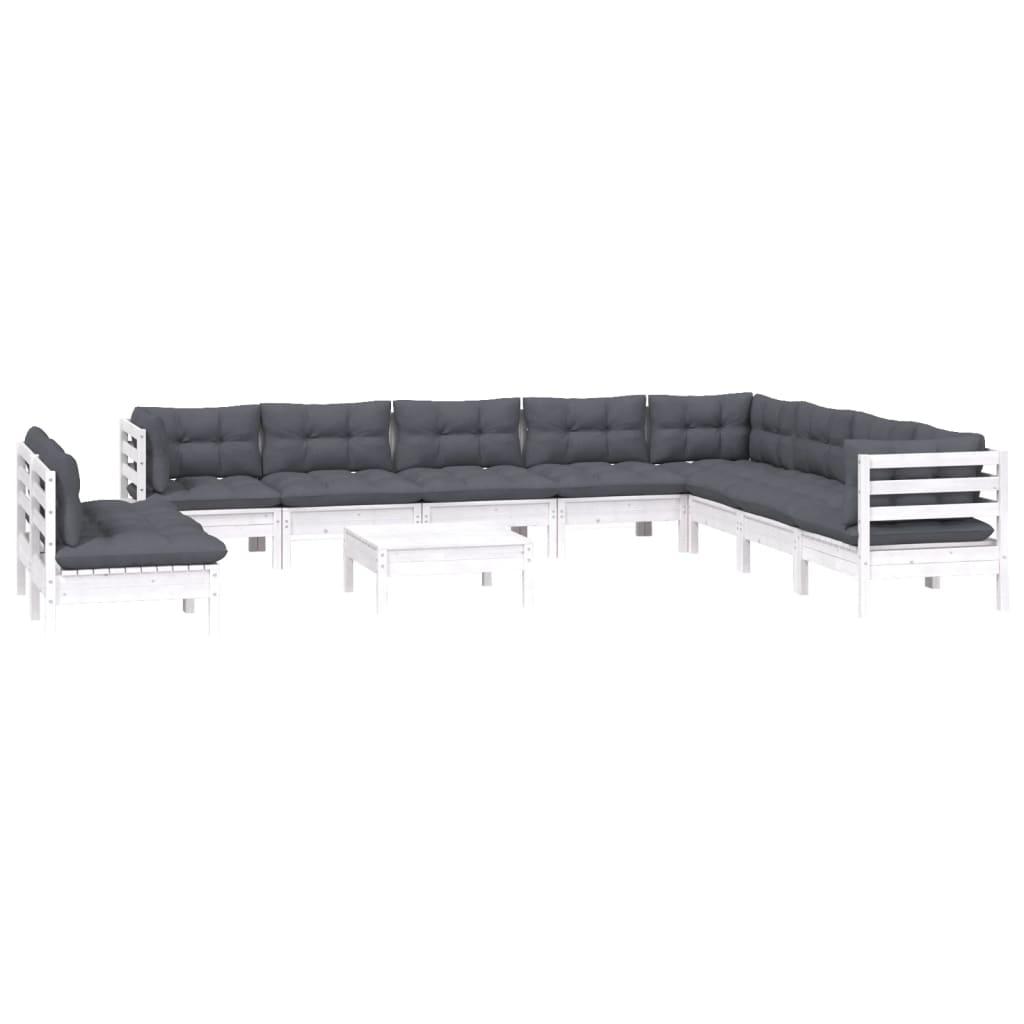 11 Piece Garden Lounge Set with Cushions White Solid Pinewood