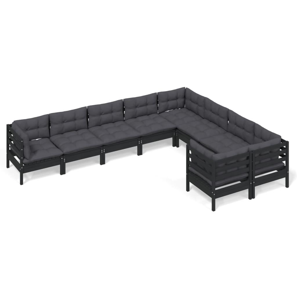 9 Piece Garden Lounge Set with Cushions Black Pinewood