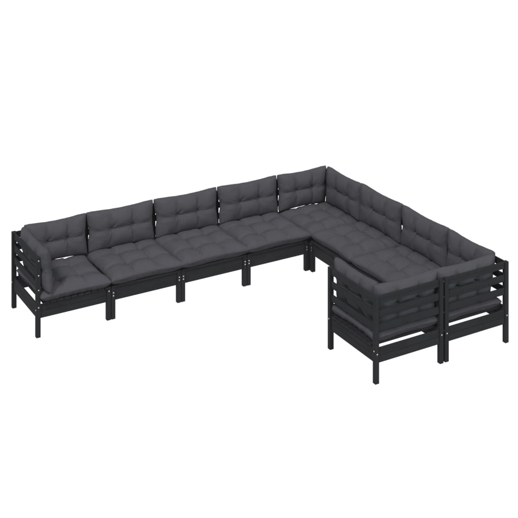 9 Piece Garden Lounge Set with Cushions Black Pinewood