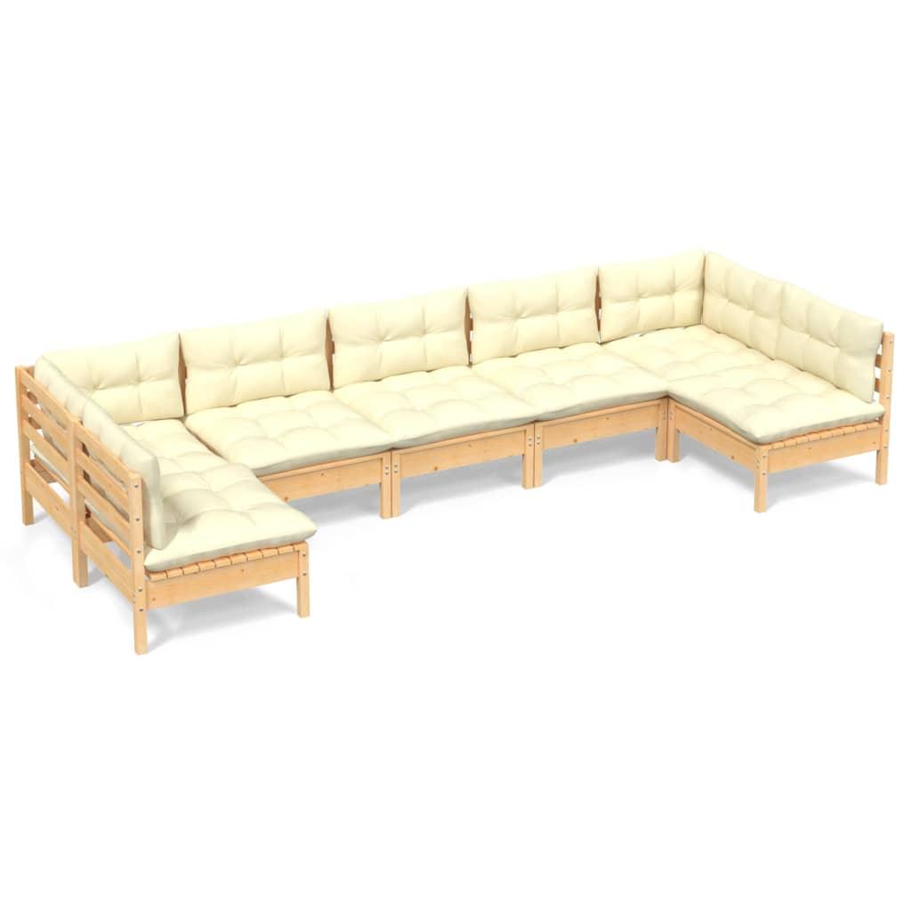 7 Piece Garden Lounge Set with Cream Cushions Solid Pinewood