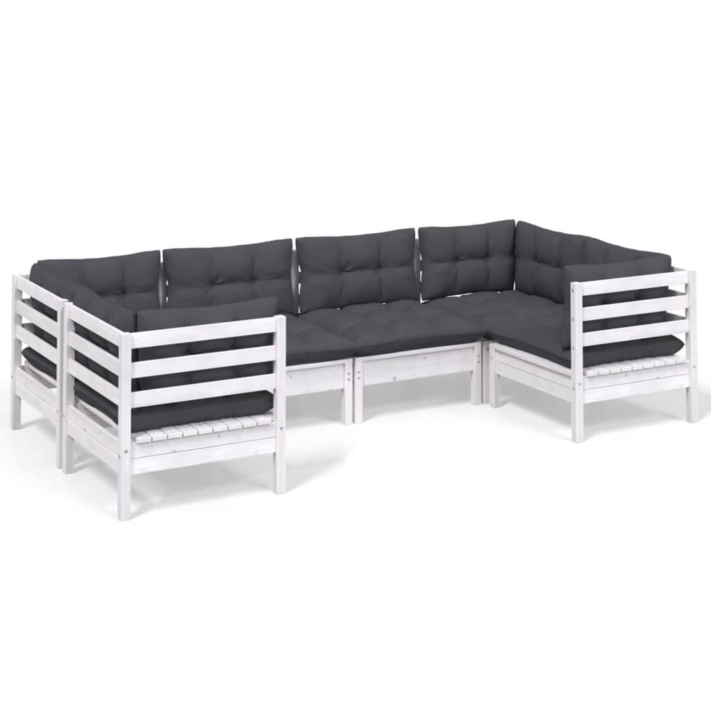 6 Piece Garden Lounge Set with Cushions White Pinewood