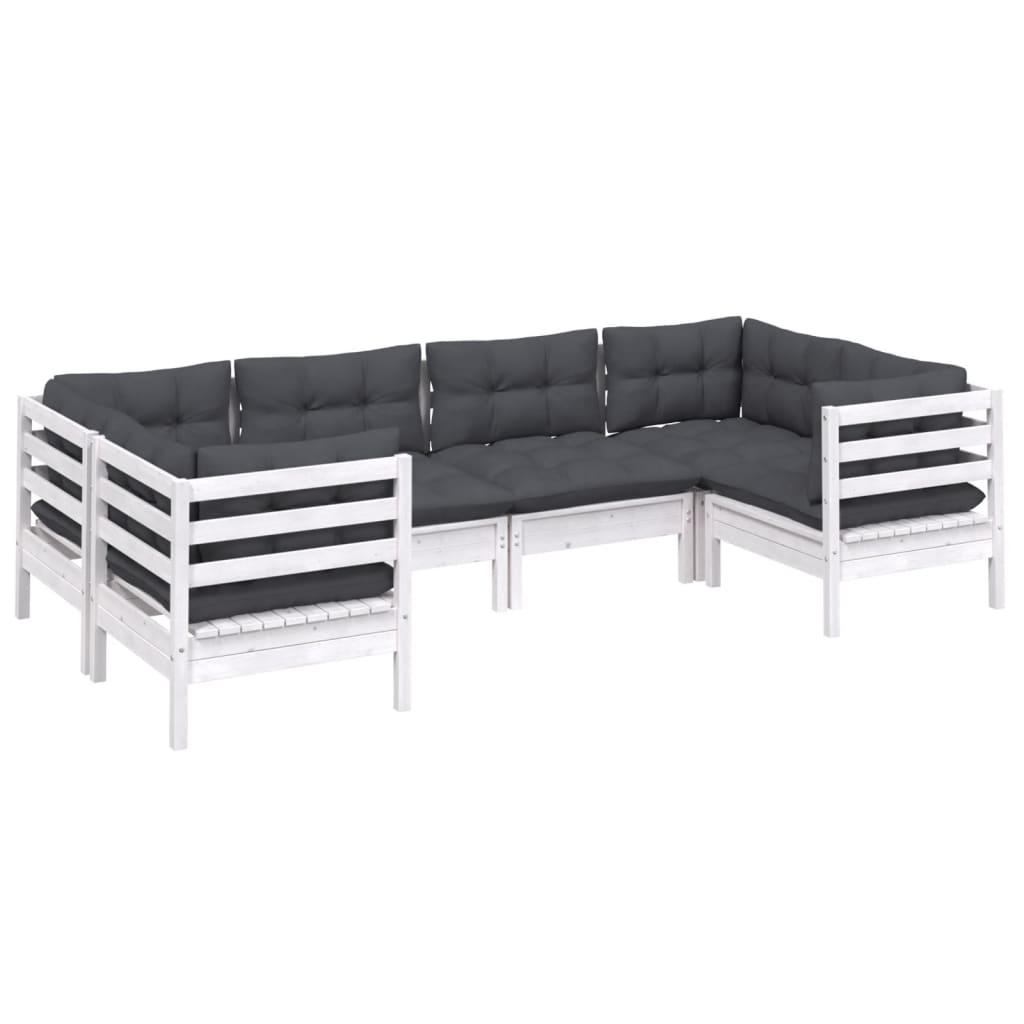 6 Piece Garden Lounge Set with Cushions White Pinewood
