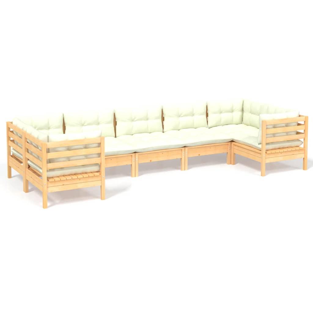 7 Piece Garden Lounge Set with Cream Cushions Pinewood