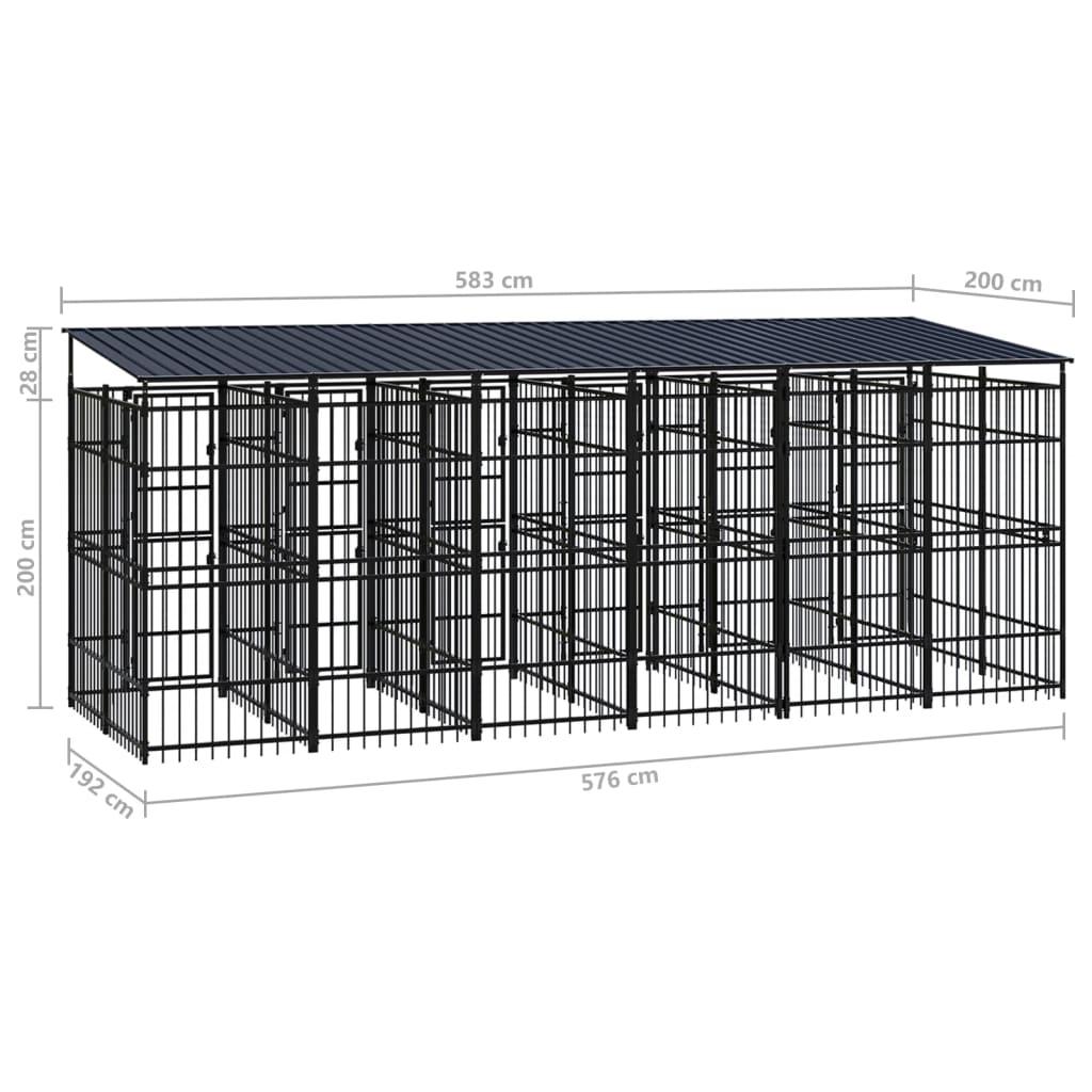 Outdoor Dog Kennel with Roof Steel 11.06 m²