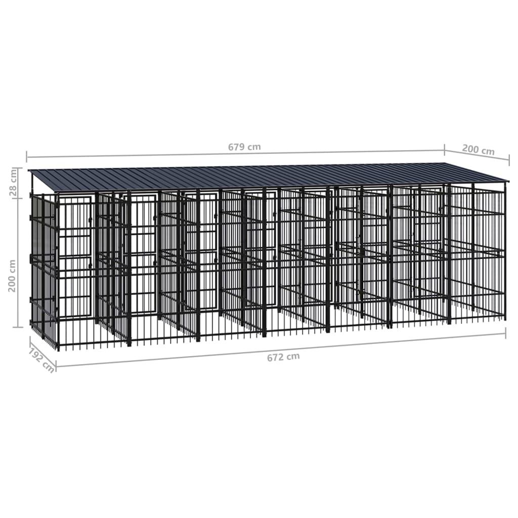 Outdoor Dog Kennel with Roof Steel 12.9 m²