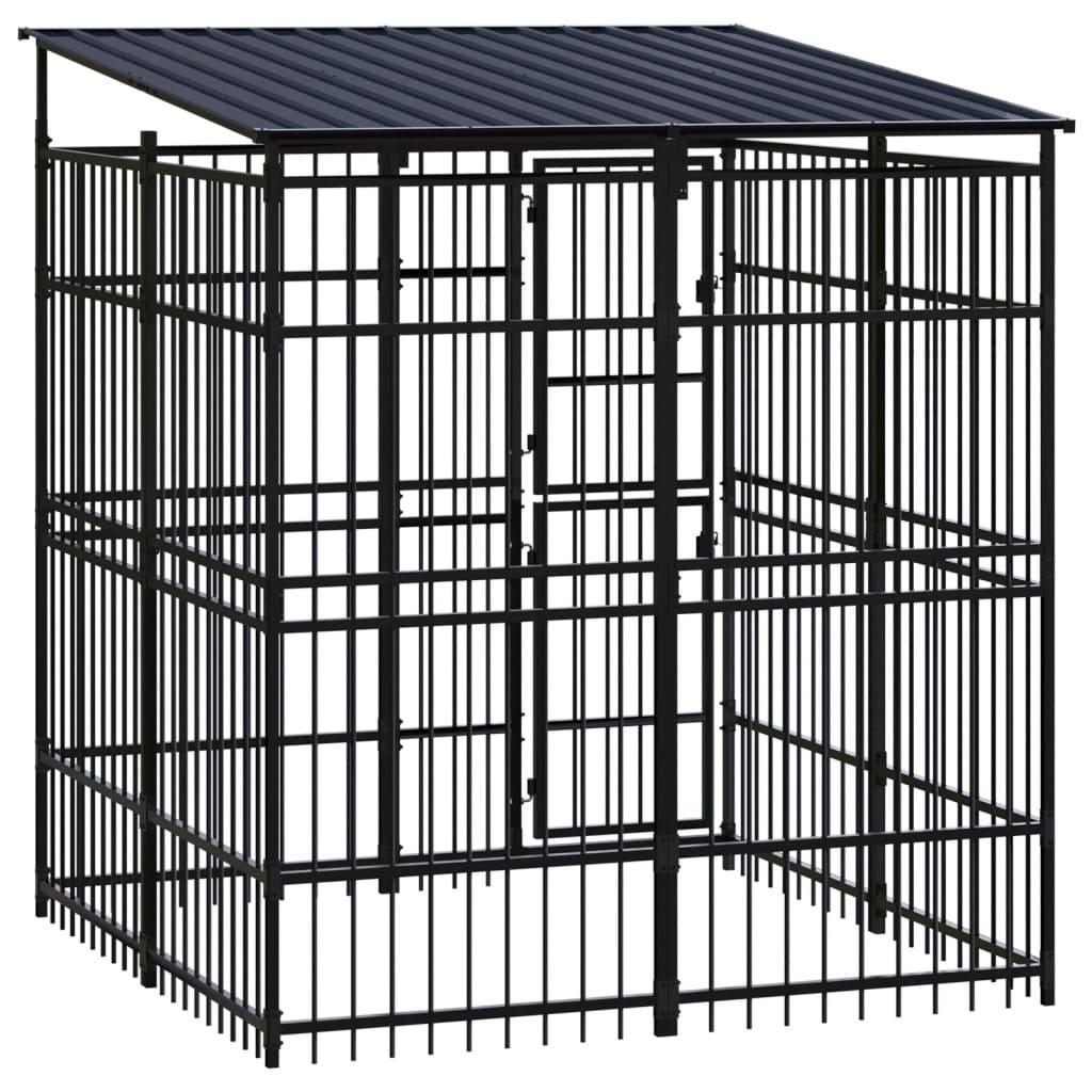 Outdoor Dog Kennel with Roof Steel 3.69 m²