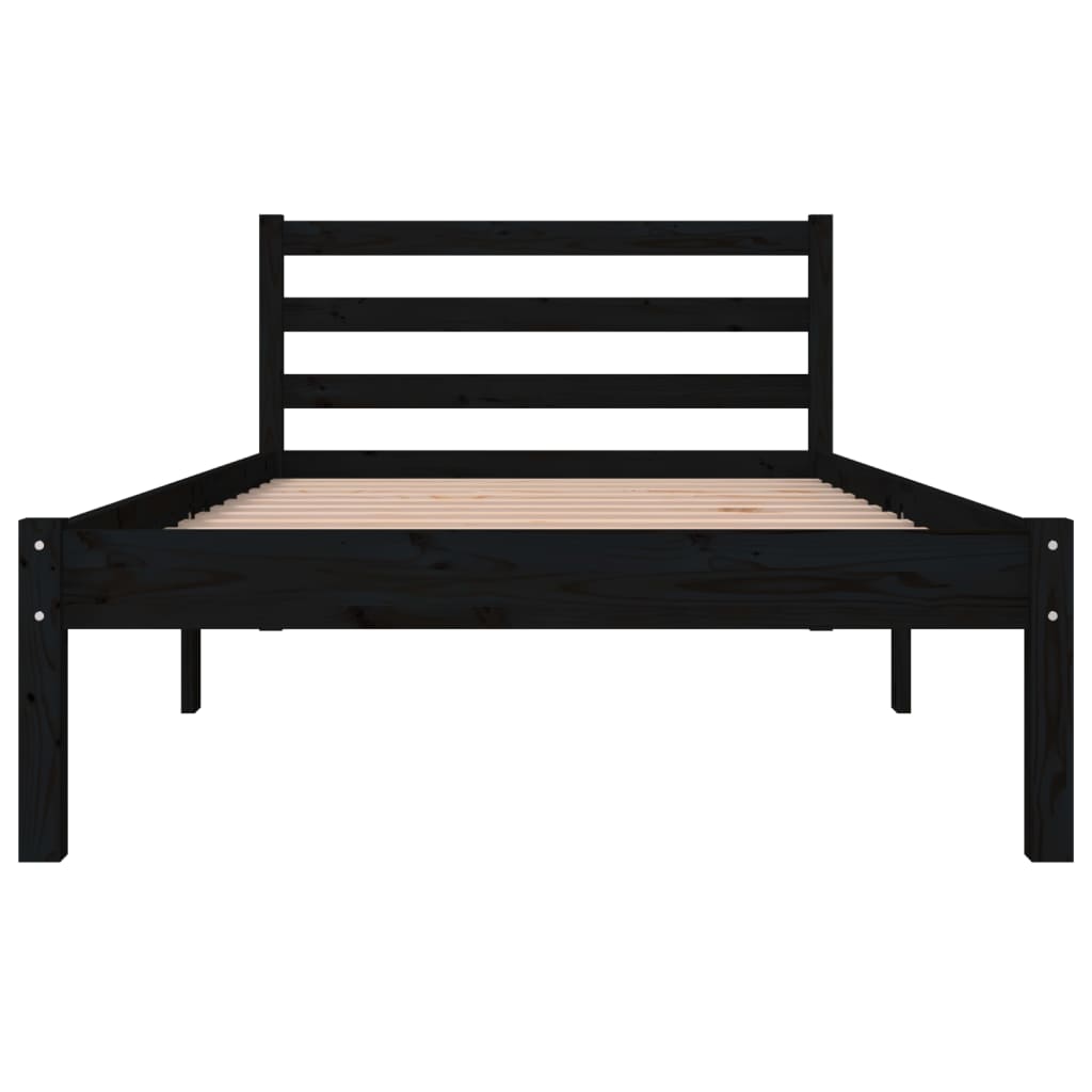 Bed Frame Solid Wood Pine 90x190 cm Black 3FT Single