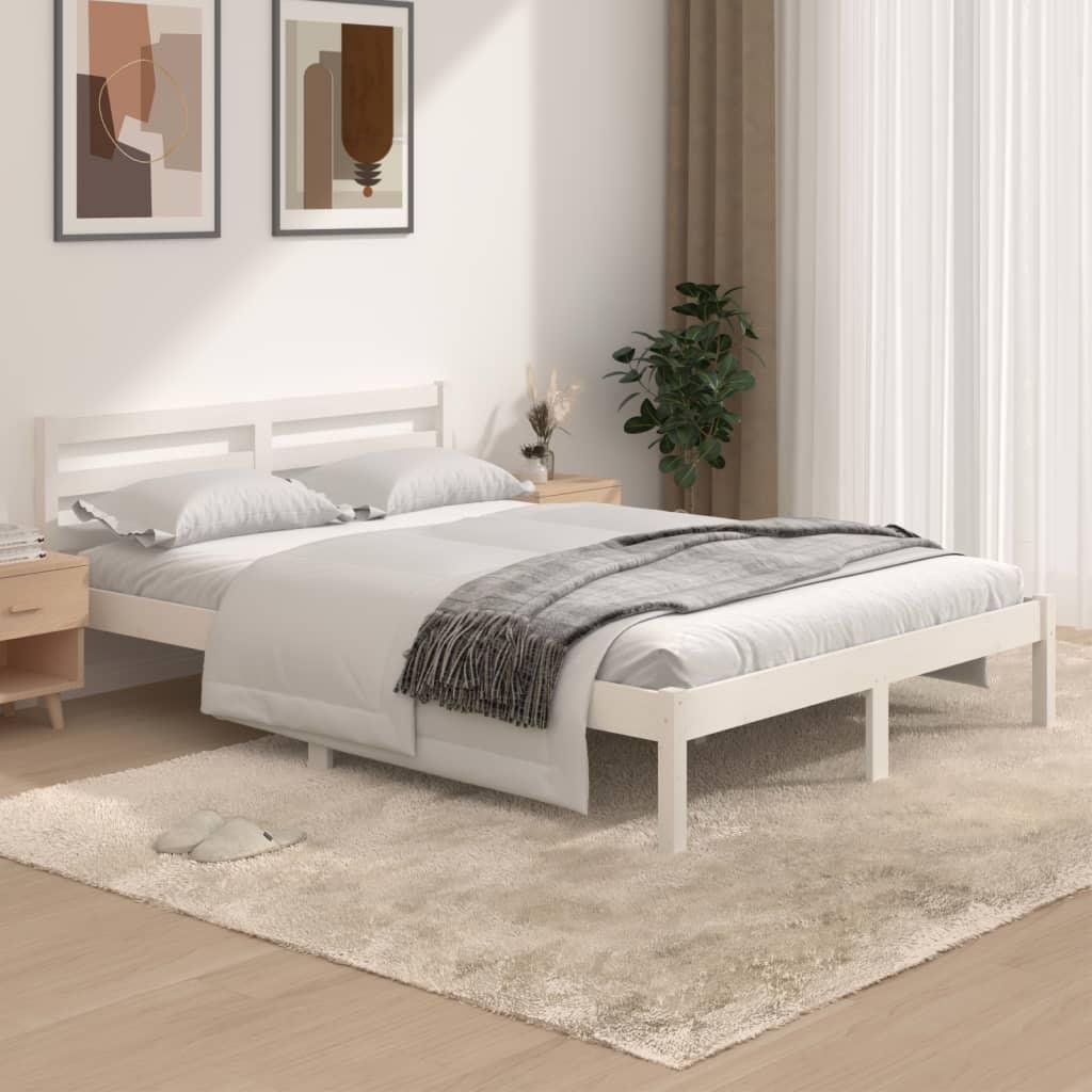 Bed Frame Solid Wood Pine 135x190 cm White 4FT6 Double