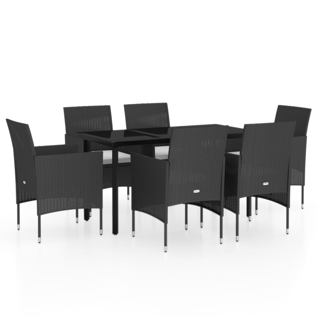 7 Piece Garden Dining Set with Cushions Black