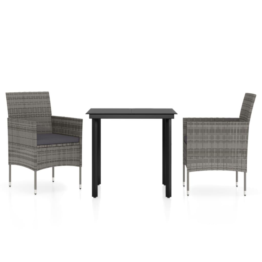 3 Piece Garden Dining Set with Cushions Grey and Black