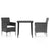 3 Piece Garden Dining Set with Cushions Black