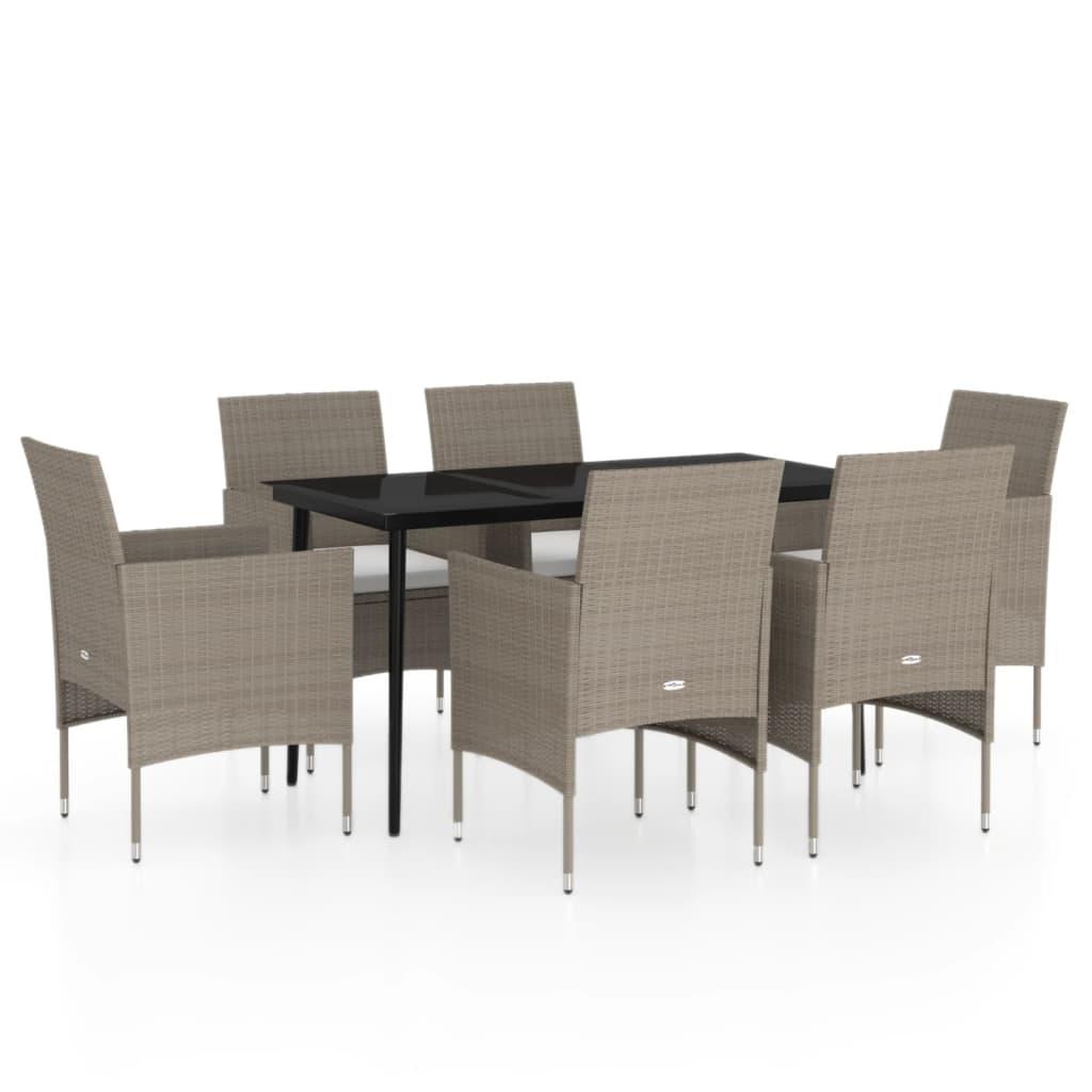 7 Piece Garden Dining Set with Cushions Beige and Black